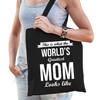 Worlds greatest MOM kado tasje voor moederds verjaardag zwart voor dames - Feest Boodschappentassen