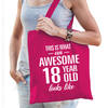 Awesome 18 year / 18 jaar cadeau tas roze voor dames - Feest Boodschappentassen