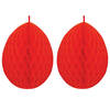 2x stuks hangdecoratie honeycomb paaseieren rood van papier 30 cm - Feestdecoratievoorwerp