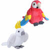 Vogels knuffels setje van 2x pluche knuffel Papegaaien van 13 cm - Vogel knuffels