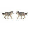 Set van 2x stuks plastic speelgoed figuur grijze wolf/wolven 12 cm - Speelfiguren