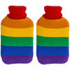 Warmwater kruik - 2x - Pride/regenboog thema kleuren - 2 liter - 18 x 34 cm - Kruiken
