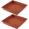 Set van 2x stuks bloempot/plantenpot terra cotta onderschaal/opvangbord kunststof diameter 27 cm - Plantenbakken