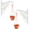 2x Stuks witte Akant sierlijke bloempothangers/bloempot haken van kunststof met bijpassende pot - Plantenpotten