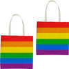 2x Polyester boodschappen tasje regenboogkleuren/pride vlag 30 x 40 cm - Boodschappentassen