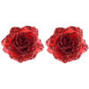 2x Rode glitter rozen met clip - Kunstbloemen