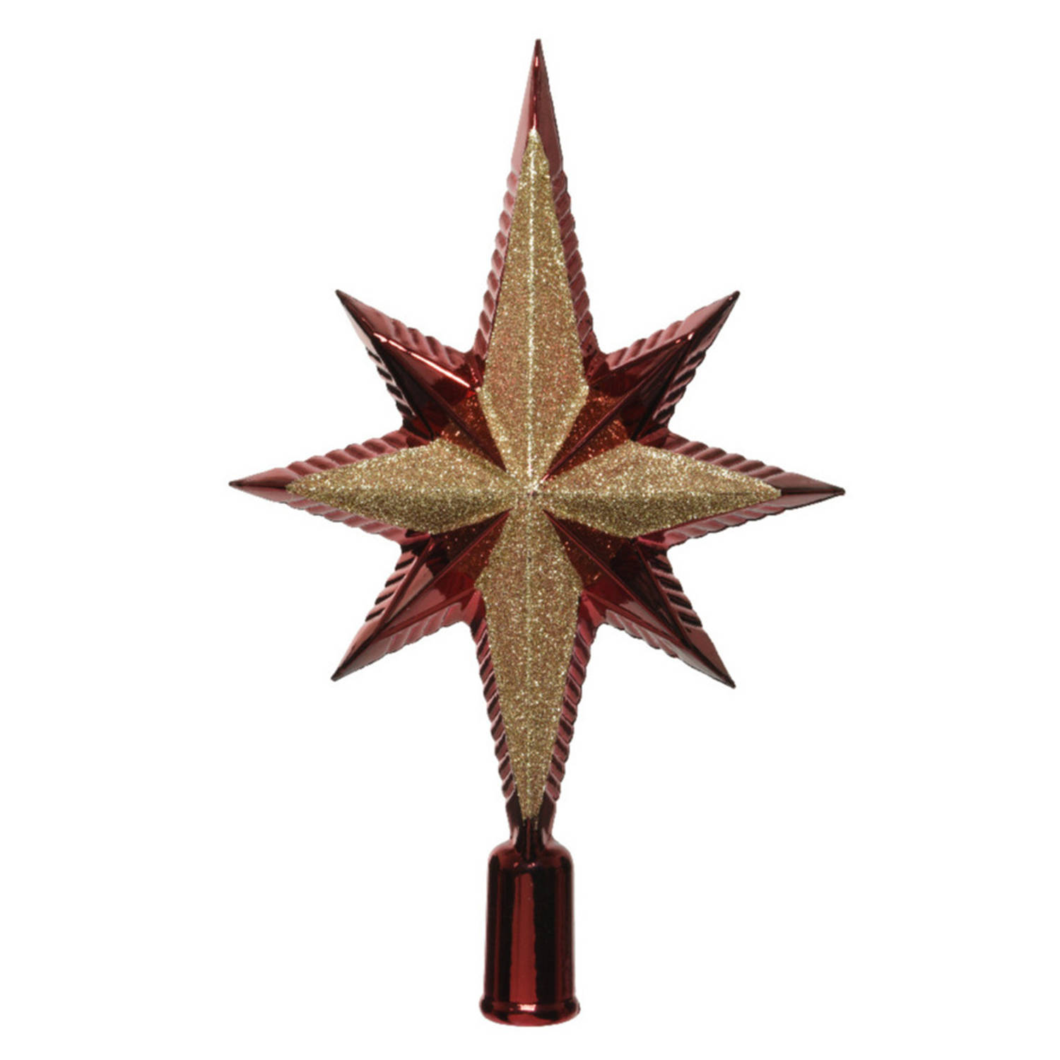 Decoris piek ster vorm kunststof donkerrood-goud 2,5 cm kerstboompieken