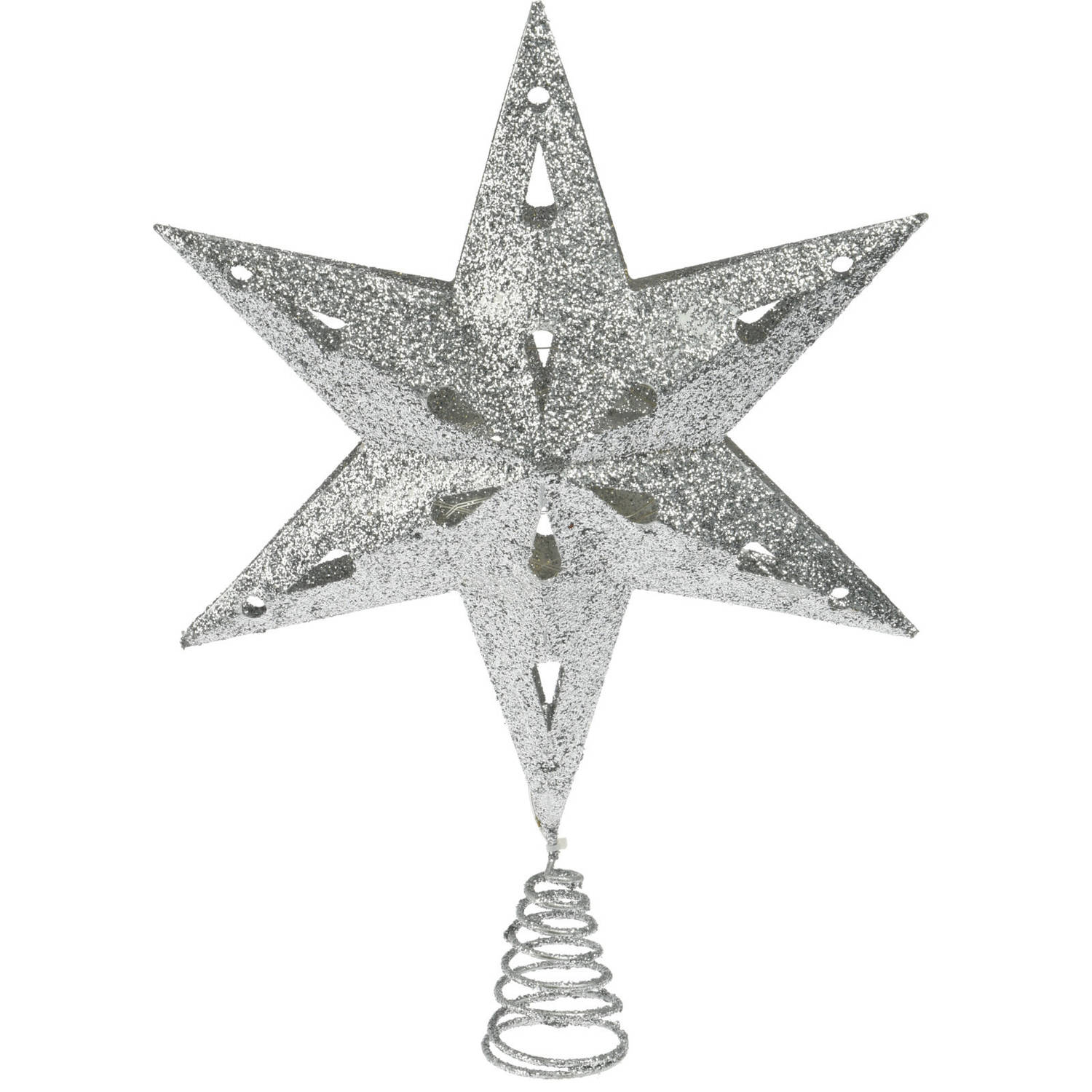 Christmas Decoration verlichte ster piek zilver 35 cm met timer kerstboompieken