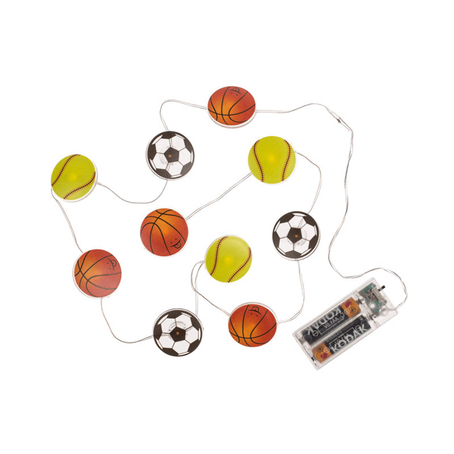 Lichtsnoer - sport thema - 160 cm - op batterij - voetbal, tennis, basketbal