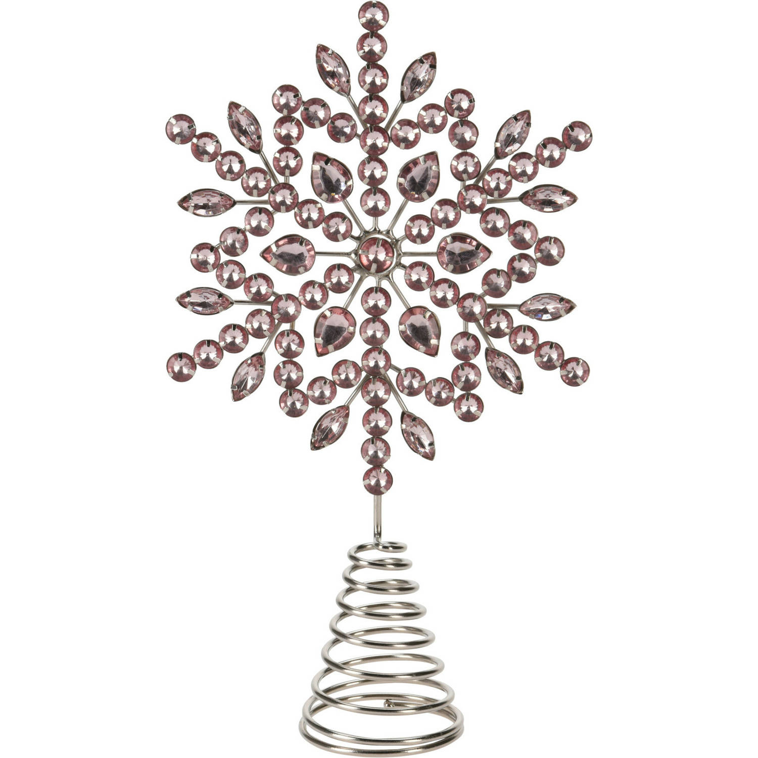 Christmas Decoration piek ster vorm lichtroze met steentjes 23 cm kerstboompieken