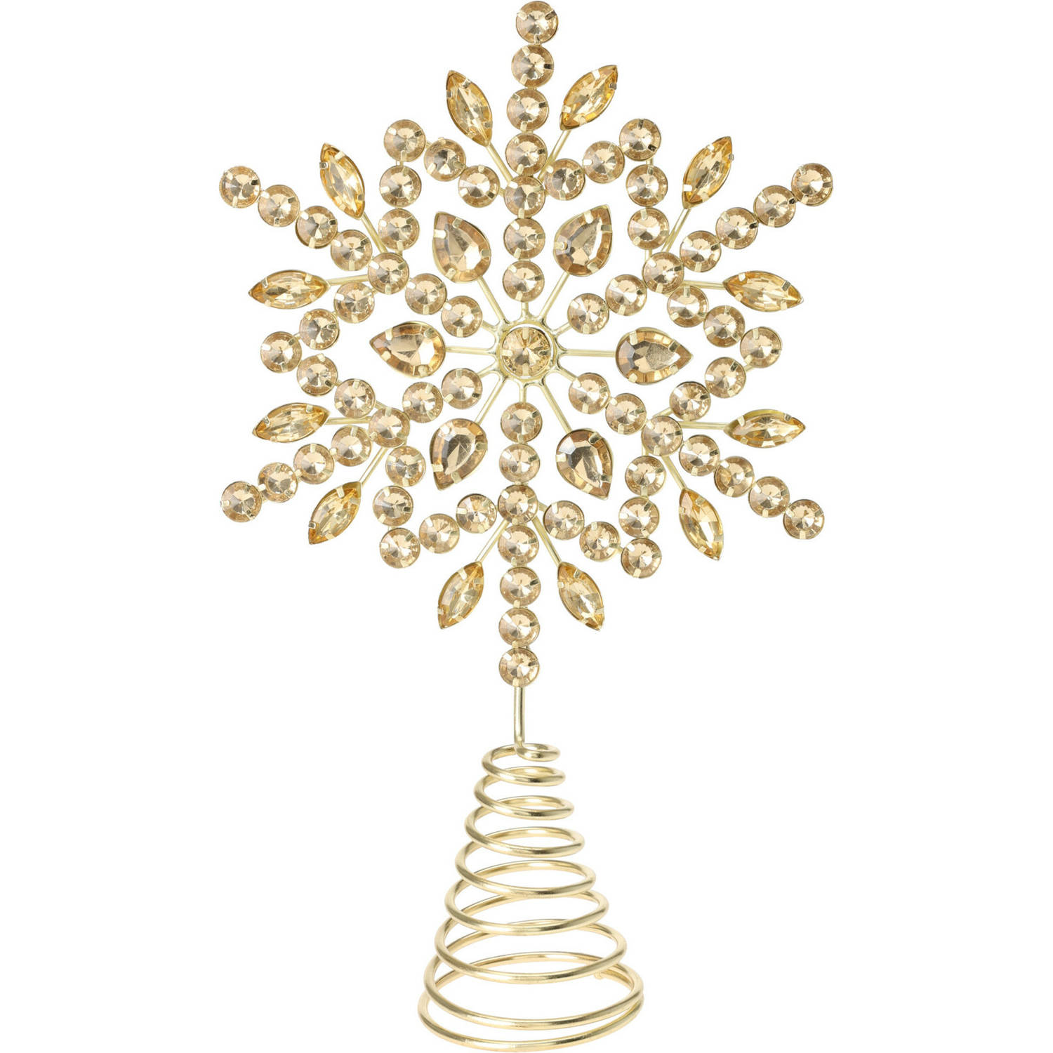 Christmas Decoration piek ster vorm goud met steentjes 23 cm kerstboompieken