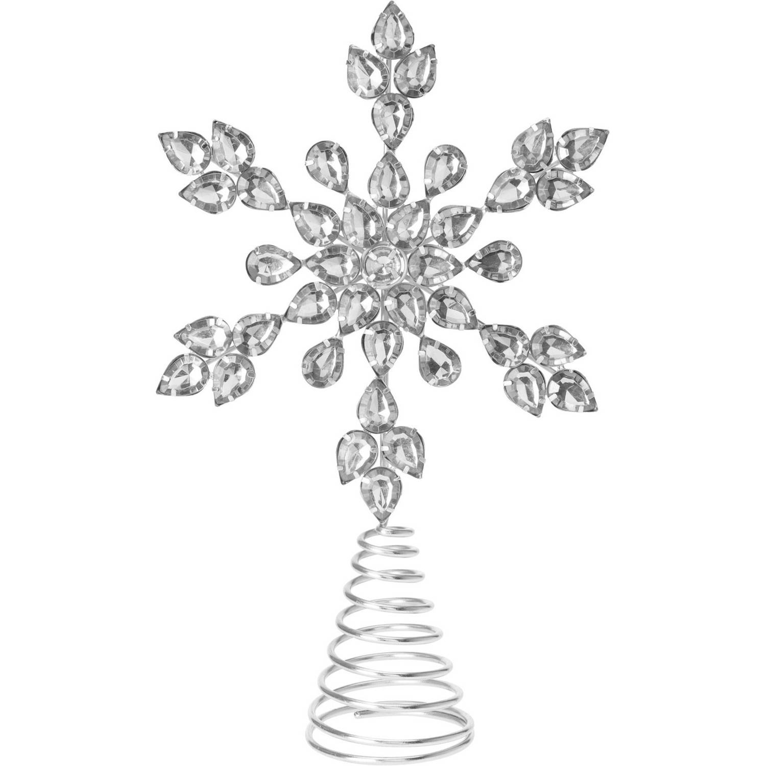 Christmas Decoration piek ster vorm zilver met steentjes 23 cm kerstboompieken