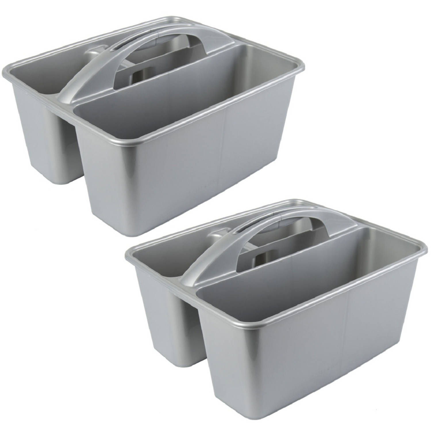 Set van 2x stuks grijze opbergboxen-opbergdozen mand met handvat 6 liter kunststof Opbergbox