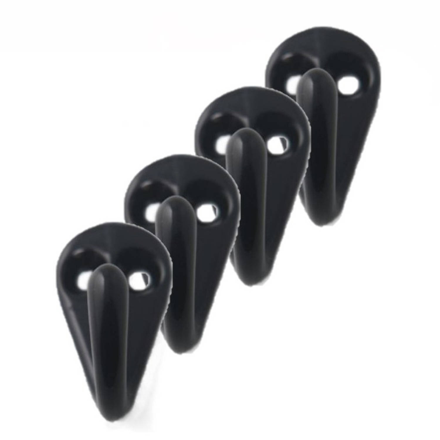 8x Zwarte garderobe haakjes-jashaken-kapstokhaakjes aluminium enkele haak 3,6 x 1,9 cm Kapstokhaken