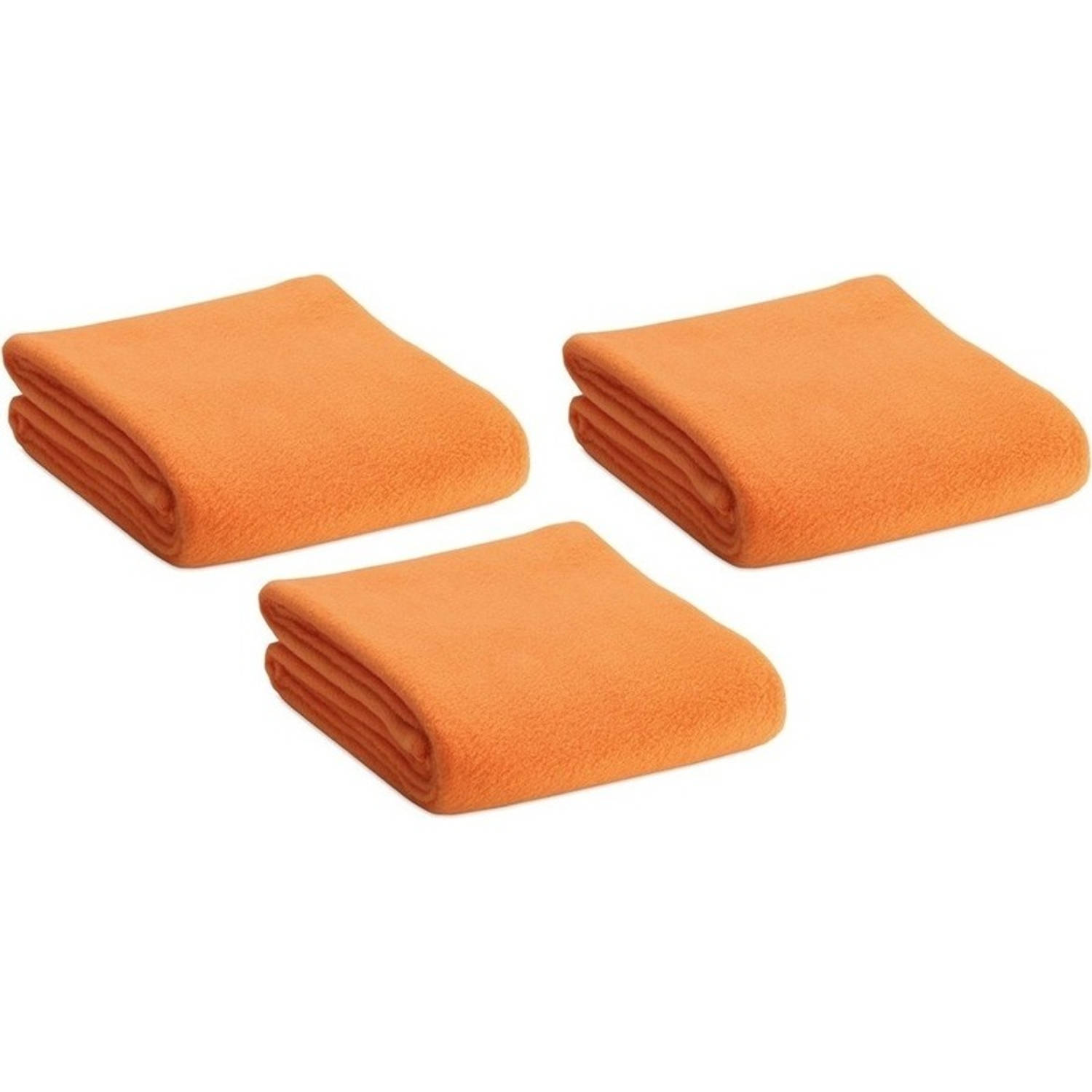 3x Zachte plaids-dekentjes-kleedjes oranje 120 x 150 cm Plaids