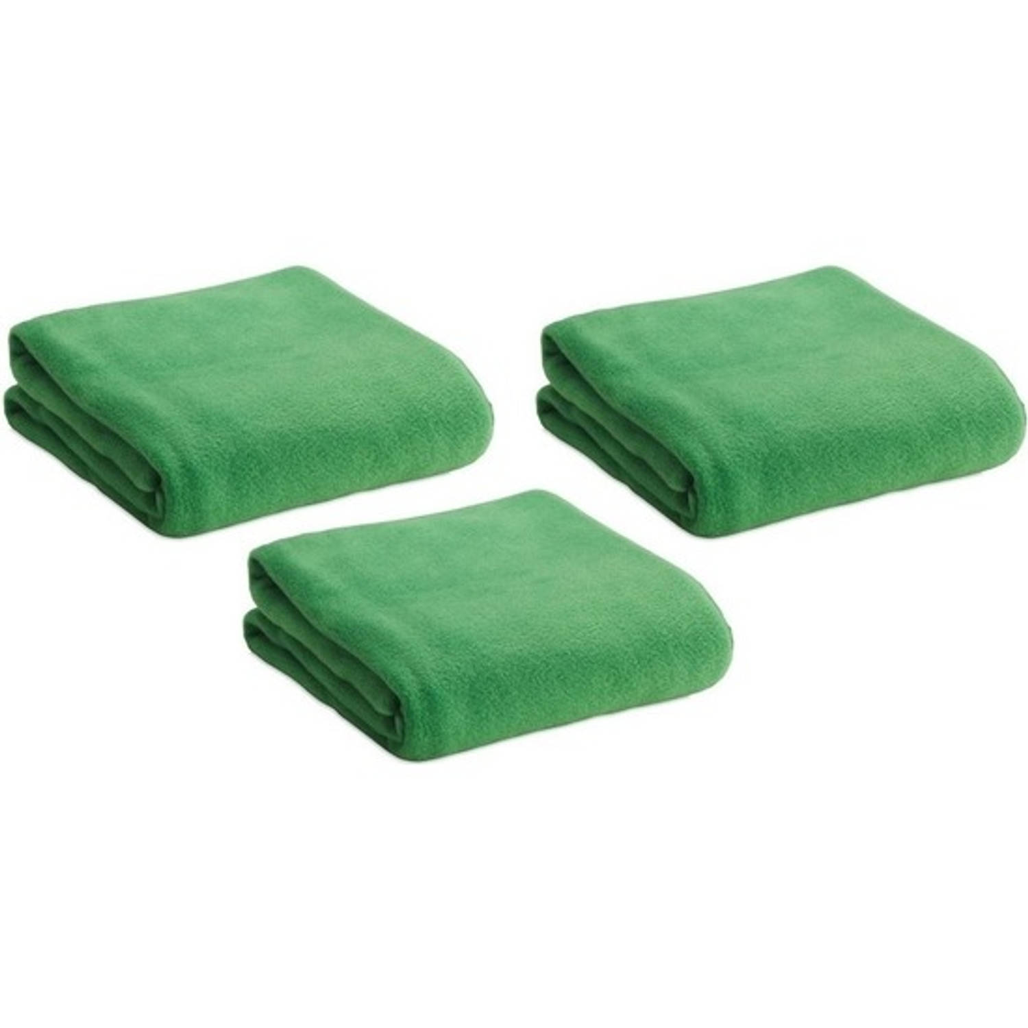 3x Zachte plaids-dekentjes-kleedjes groen 120 x 150 cm Plaids