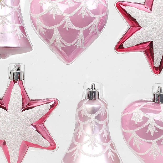 Inge Christmas kerstornamenten figuurtjes - 6x stuks - roze - 9 cm - Kersthangers