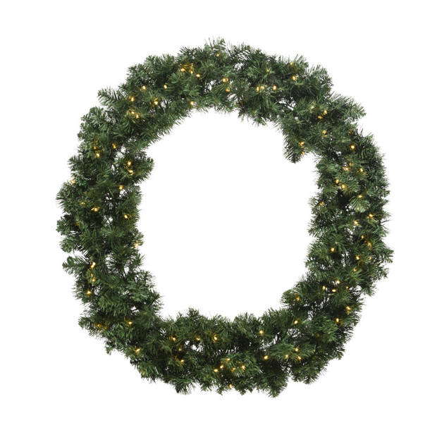 Kerstkrans/dennenkrans groen met warm witte verlichting en timer 50 cm - Kerstkransen