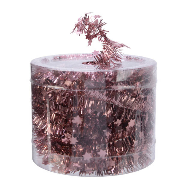 Decoris folieslinger - dun - oudroze - met sterren - 700 x 3 cm - Kerstslingers