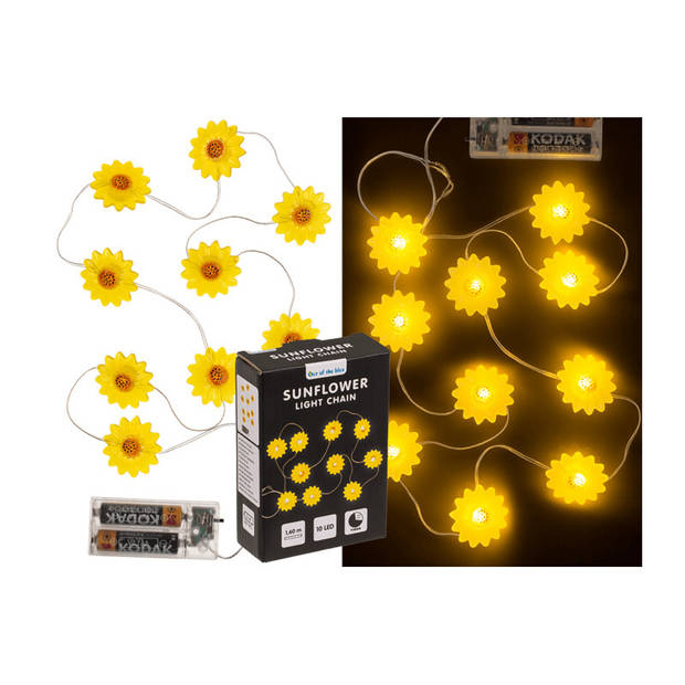 Lichtsnoer - zonnebloemen - geel - 160 cm - batterij - verlichting - Lichtsnoeren