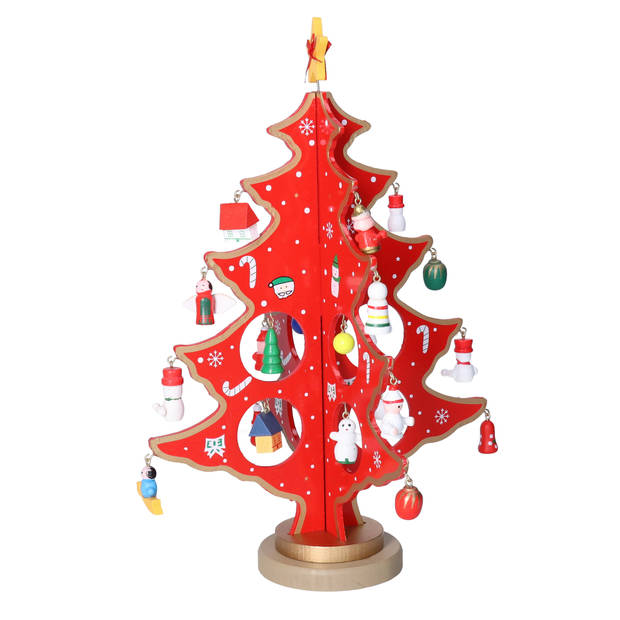 Christmas Decoration kleine decoratie kerstboom - hout - rood - 26 cm - Houten kerstbomen