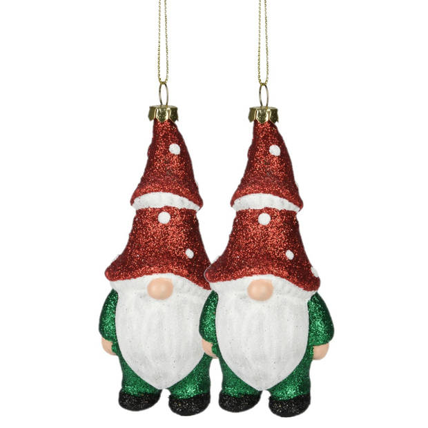 Christmas Decoration kersthanger gnomeds/dwergen-2x -kunststof -12,5 cm - Kersthangers