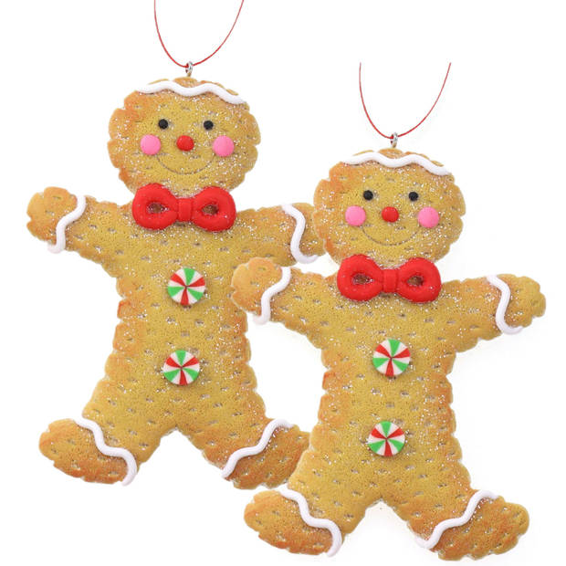 Kersthanger - gingerbread peperkoek mannetje -2x st- kunststof - 11 cm - Kersthangers