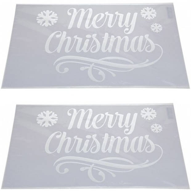 2x Sneeuwspray kerst raamsjablonen Merry Christmas plaatjes 54 cm - Kerst raamsjablonen