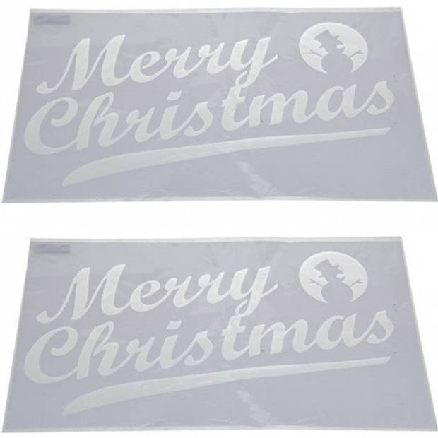 2x Sneeuwspray kerst raamsjablonen Merry Christmas tekst 54 cm - Kerst raamsjablonen