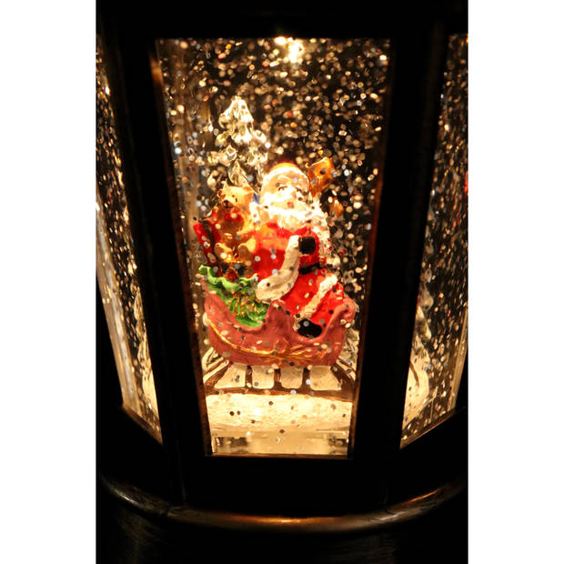 Snowglobe glitter lantaarn met kerstman - 23 cm - met muziek en licht - Sneeuwbollen