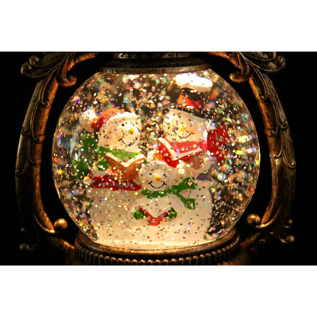 Snowglobe glitter lantaarn met sneeuwpoppen - 20 cm - met licht - Sneeuwbollen