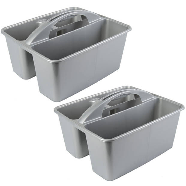 Set van 2x stuks grijze opbergboxen/opbergdozen mand met handvat 6 liter kunststof - Opbergbox
