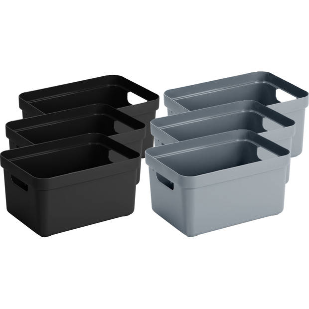 Set van 8x stuks opbergboxen/opbergmanden 5 liter kunststof zwart en blauwgrijs - Opbergbox