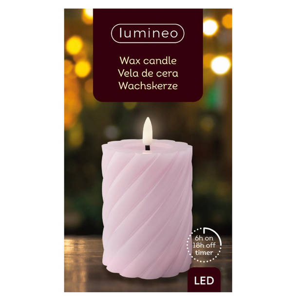 Lumineo LED kaarsen/stompkaarsen - 2x - lila paars -D7,5 x H12,3 cm - LED kaarsen