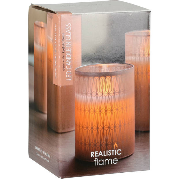 Home and Styling luxe LED kaars - in glas - warm wit - D7,5 x H12,5 cm - LED kaarsen