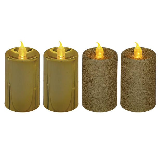Feeric lights and christmas LED kaarsen set - 4x st - goud -H7,5 cm - LED kaarsen