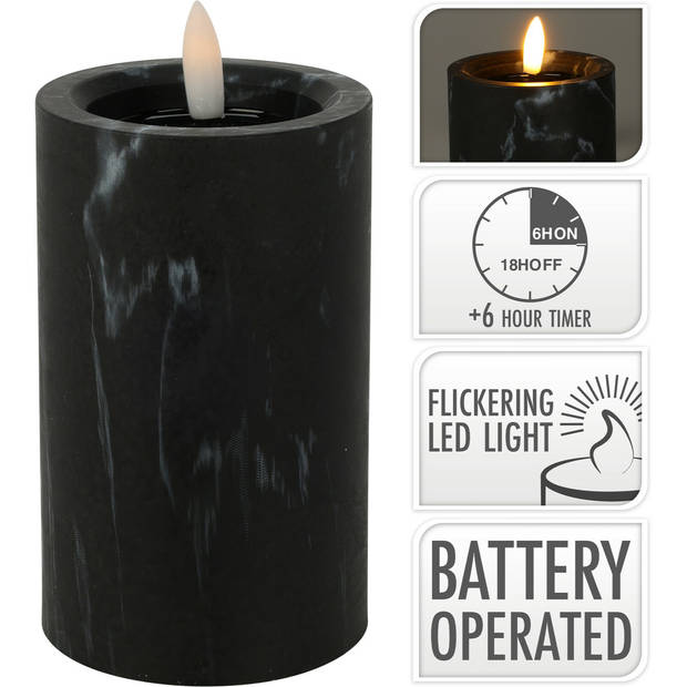 Home & Styling LED kaars/stompkaars - marmer zwart -D7,5 x H12,5 cm - LED kaarsen