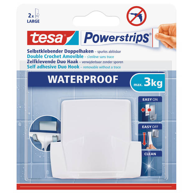 1x Powerstrips dubbele haak waterproof Tesa - Handdoekhaakjes