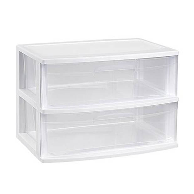 Plasticforte Ladeblokje organizer 2x lades - wit/transparant - L56 x B40 x H41 cm - plastic - Ladeblok