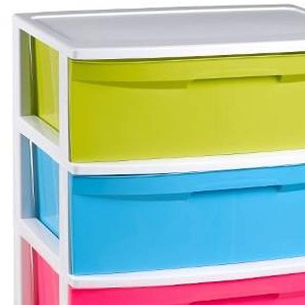 Plasticforte Ladeblokje organizer 3x lades - multi kleuren/transparant - L56 x B40 x H61 cm - plastic - Ladeblok