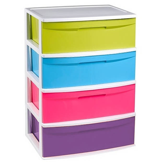 Witte/multi kleuren ladekast/organiser 40 x 56 x 80 cm - Ladeblok