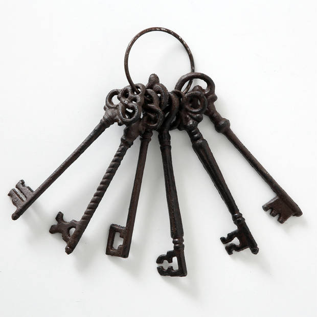 Deocratie sleutelhanger met gietijzeren sleutels 6x stuks 20 cm - Sleutelkastjes