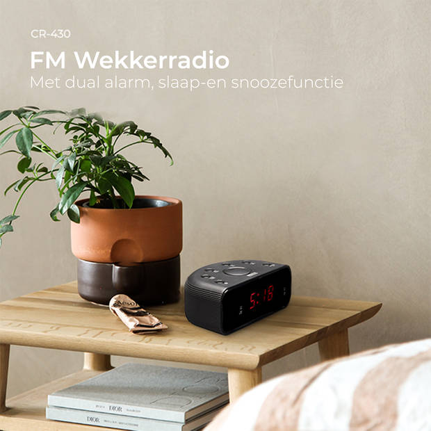 Denver Wekkerradio - Snooze / Slaap Functie - Digitale Wekker - FM Radio - Dual alarmklok - CR430 - Zwart