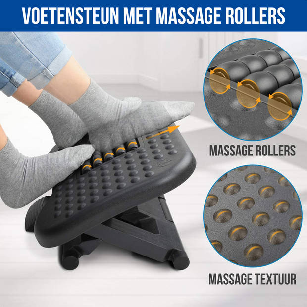 Strex Voetensteun Ergonomisch met Massagerollers - Verstelbaar - Anti-Slip - Voeten Steun Bureau