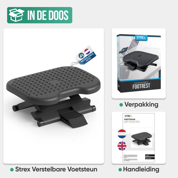 Strex Voetensteun Ergonomisch - Verstelbaar - Anti-Slip - Voeten Steun Bureau - DIN 4556