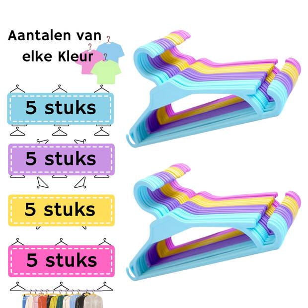 Synx Tools Kleding hangers Set 20 Stuks - Mix Kleur - kinderen kleerhangers - Klerenhangers Voor Kinderkleding / Babykle