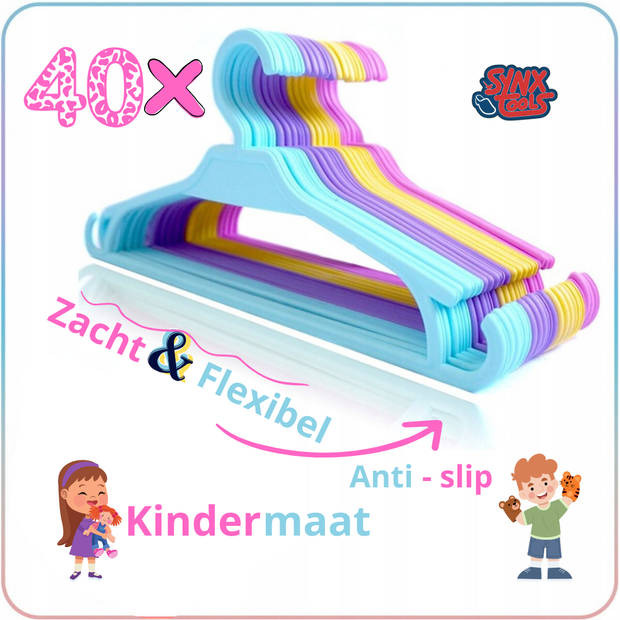 Synx Tools Kleding hangers Set 40 Stuks - Mix Kleur - kinderen kleerhangers - Klerenhangers Voor Kinderkleding