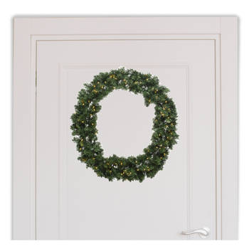 Kerstkrans/deurkrans met warm witte kerstverlichting D50 cm - Kerstkransen