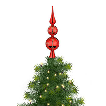 Inge Christmas Goodz kerstboom piek gedecoreerd - rood - glas - 31 cm - kerstboompieken