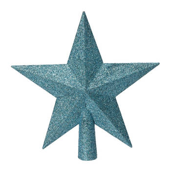 Decoris piek - ster vorm - kunststof - ijs blauw - 19 cm - kerstboompieken